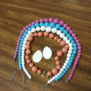 four ladies fun beaded necklaces and 1 earring